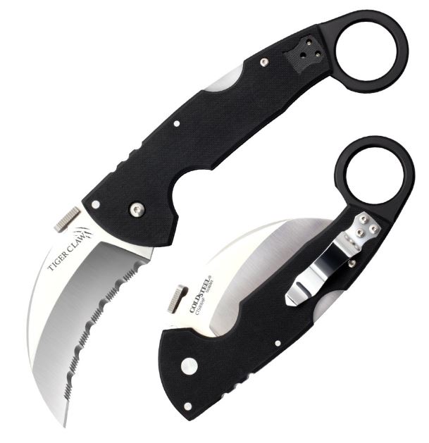 Cold Steel Tiger Claw Karambit Folding Knife, S35VN, G10 Black, 22KFS - Click Image to Close